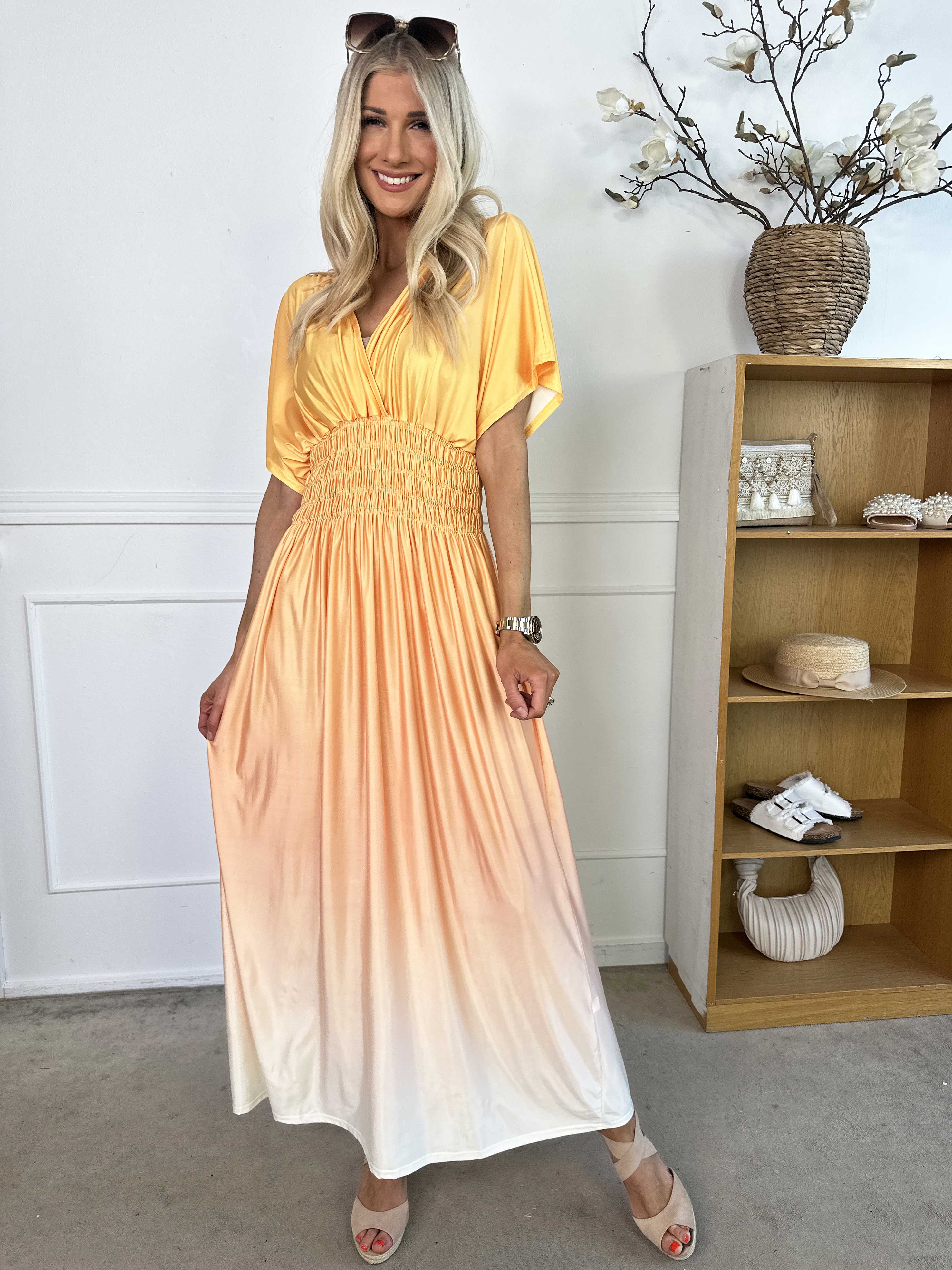 Pams Fade - Lang flerfarvet elastisk kjole